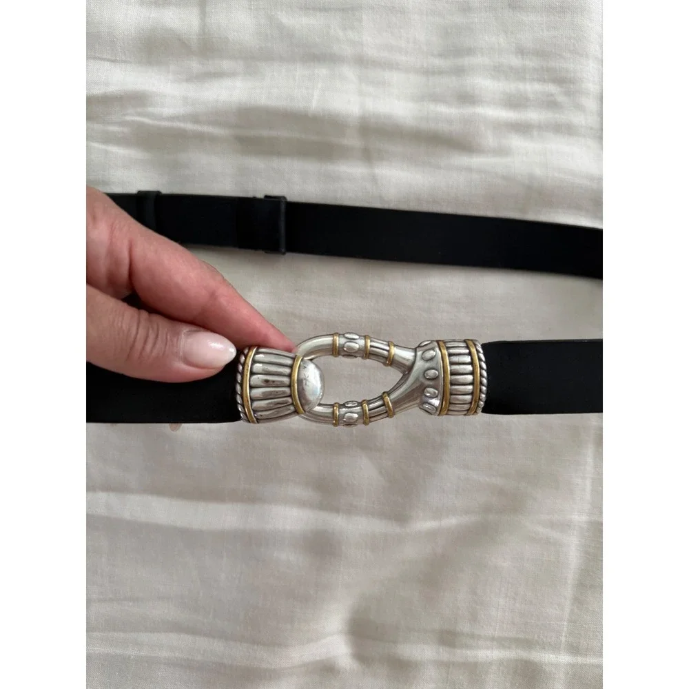Chico's Black Leather Adjustable Belt Two Tone Buckle Women's Boho Western